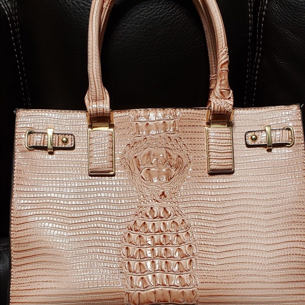 Blush Snakeskin Print Handbag